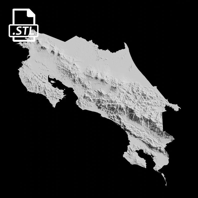 Archivo de modelo 3D del mapa topográfico de Costa Rica | Archivo STL para fresado CNC e impresión 3D | Mapa 3D STL de Costa Rica imagen 1