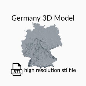 Arquivo de modelo 3D do mapa topográfico da Alemanha | Arquivo STL para fresamento CNC e impressão 3D | Mapa 3D STL da Alemanha