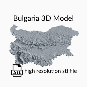 Bulgarien Topografische Karte 3D Modell Datei | STL-Datei für CNC Fräsen und 3D Druck | 3D Landkarte STL von Bulgarien