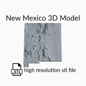Fichier de modèle 3D de carte topographique de l’État du Nouveau-Mexique | Fichier STL pour fraisage CNC et impression 3D | Carte 3D STL du Nouveau-Mexique