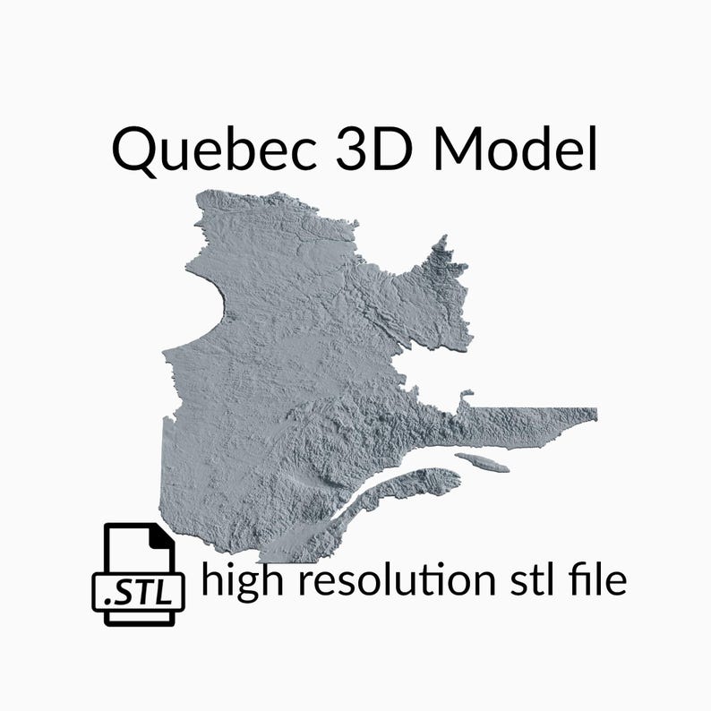 Quebec Topographic Map 3D Model File | Stl File for CNC Milling and 3D Printing | 3D Map STL of Quebec image 1