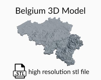 Archivo de modelo 3D del mapa topográfico de Bélgica | Archivo STL para fresado CNC e impresión 3D | Mapa 3D STL de Bélgica
