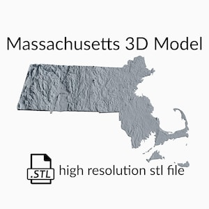 Fichier de modèle 3D de carte topographique de l’État du Massachusetts | Fichier STL pour fraisage CNC et impression 3D | Carte 3D STL du Massachusetts