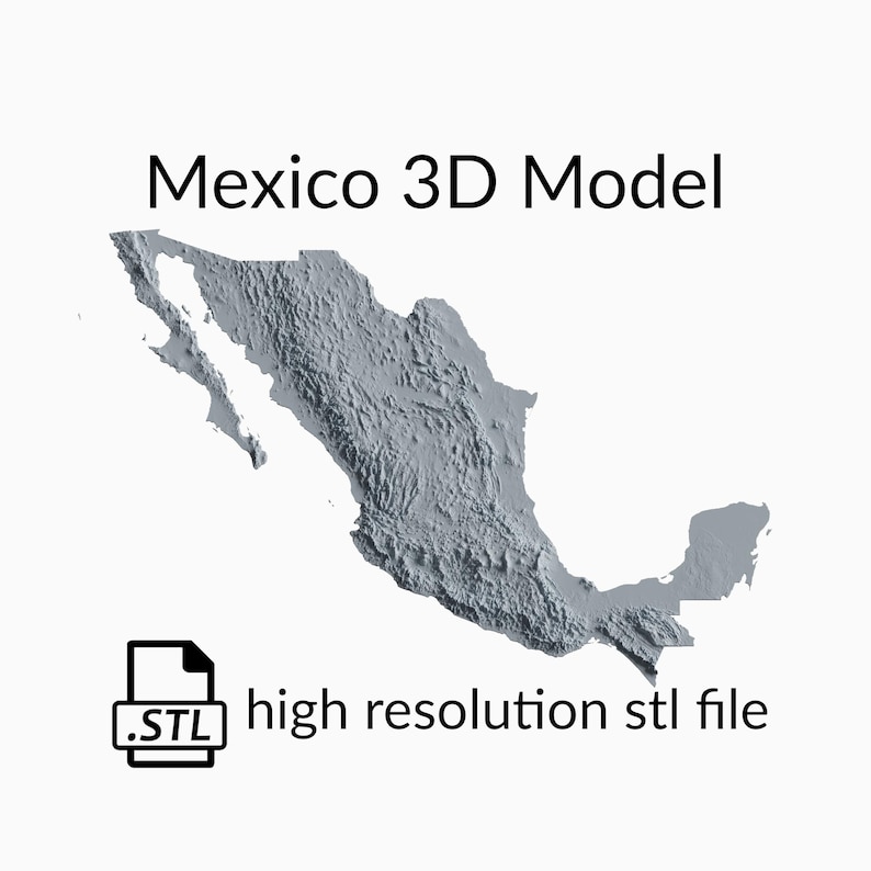 Puede incluir: Un modelo 3D de M&eacute;xico en color gris. El modelo es un archivo STL de alta resoluci&oacute;n.