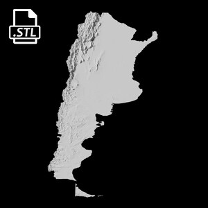 Fichier de modèle 3D de carte topographique d’Argentine | Fichier STL pour fraisage CNC et impression 3D | Carte 3D STL de l'Argentine