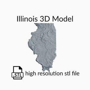 Fichier de modèle 3D de carte topographique de l’État de l’Illinois | Fichier STL pour fraisage CNC et impression 3D | Carte 3D STL de l'Illinois