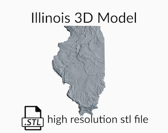 State of Illinois Topographic Map 3D Model File | Stl File for CNC Milling and 3D Printing | 3D Map STL of Illinois