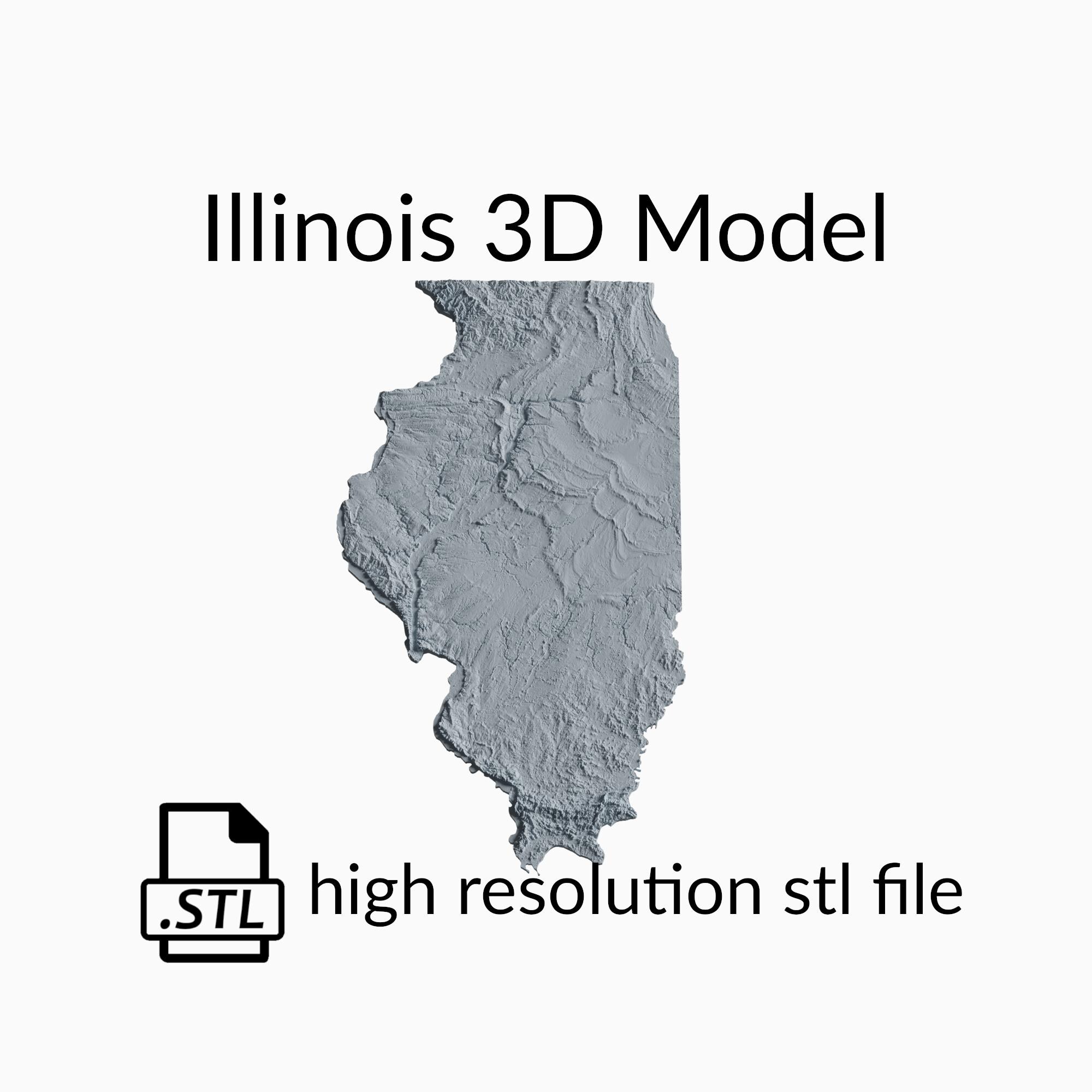 State of Illinois Topographic Map 3D Model File | Stl File for CNC ...