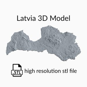 Arquivo de modelo 3D do mapa topográfico da Letônia | Arquivo STL para fresamento CNC e impressão 3D | Mapa 3D STL da Letónia