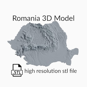 Fichier de modèle 3D de carte topographique de Roumanie | Fichier STL pour fraisage CNC et impression 3D | Carte 3D STL de la Roumanie