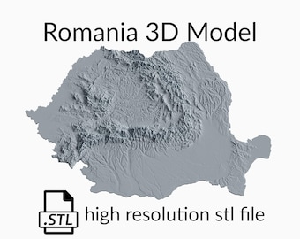 Archivo de modelo 3D del mapa topográfico de Rumania | Archivo STL para fresado CNC e impresión 3D | Mapa 3D STL de Rumania