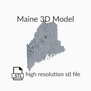 Fichier de modèle 3D de carte topographique de l’État du Maine | Fichier STL pour le fraisage CNC et l'impression 3D | Carte 3D STL du Maine