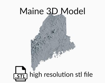 Op de afbeelding: Een 3D-model van de staat Maine, gerenderd in lichtgrijs. Het model is een hoge resolutie STL-bestand, geschikt voor 3D-printen.