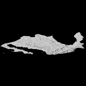 Puede incluir: Una representaci&oacute;n 3D de una isla blanca con un terreno monta&ntilde;oso. La isla est&aacute; rodeada de agua y tiene algunas islas m&aacute;s peque&ntilde;as cerca.