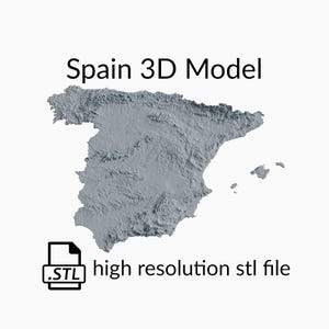 Fichier de modèle 3D de carte topographique d’Espagne | Fichier STL pour fraisage CNC et impression 3D | Carte 3D STL de l'Espagne