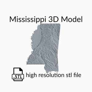 Fichier de modèle 3D de carte topographique de l’État du Mississippi | Fichier STL pour fraisage CNC et impression 3D | Carte 3D STL du Mississippi