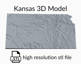US State of Kansas Topographic Map 3D Model File | Stl File for CNC Milling and 3D Printing | 3D Map STL of Kansas