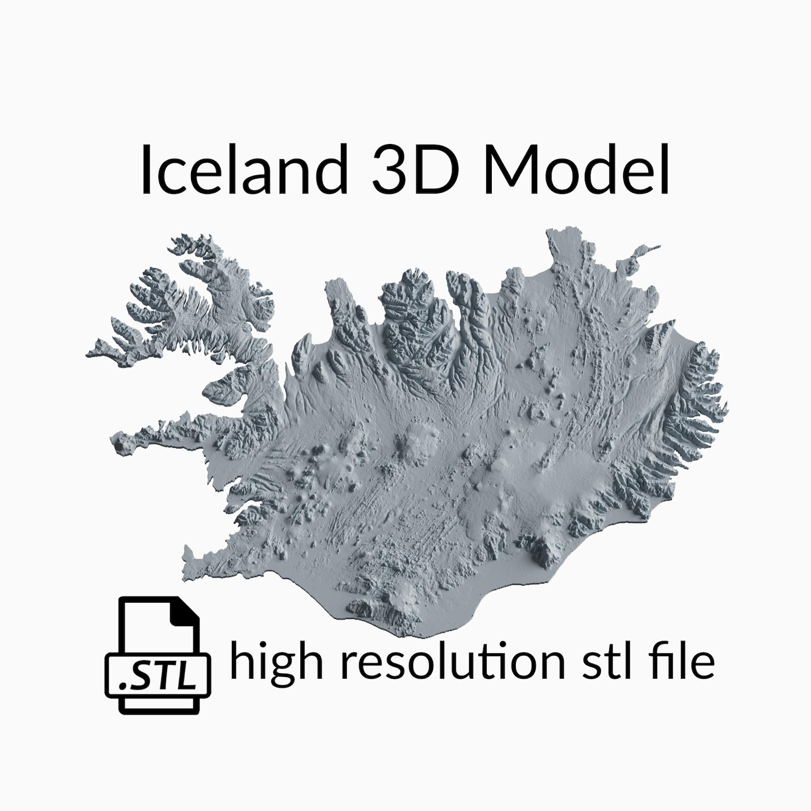 Iceland Topographic Map 3D Model File | Stl File for CNC Milling and 3D ...
