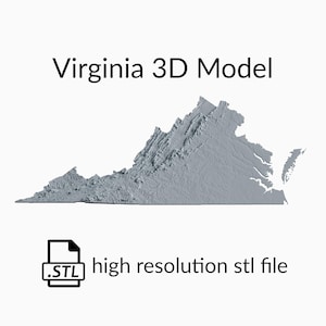 Fichier de modèle 3D de carte topographique de l’État de Virginie | Fichier STL pour le fraisage CNC et l'impression 3D | Carte 3D STL de Virginie