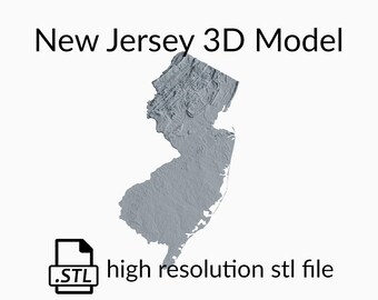 Archivo de modelo 3D del mapa topográfico del estado de Nueva Jersey | Archivo STL para fresado CNC e impresión 3D | Mapa 3D STL de Nueva Jersey