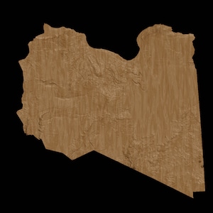 Puede incluir: Un contorno de madera marr&oacute;n del pa&iacute;s de Libia.