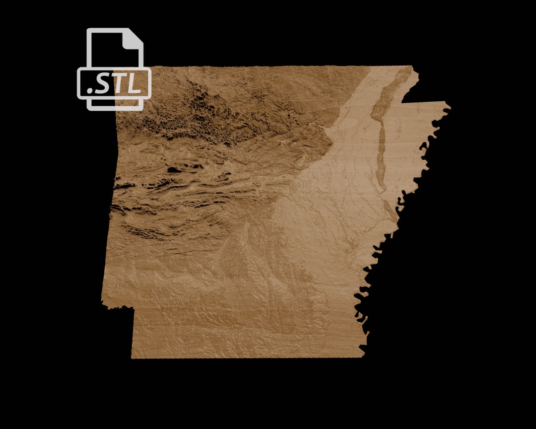 State of Arkansas Topographic Map 3D Model File Stl File for CNC ...