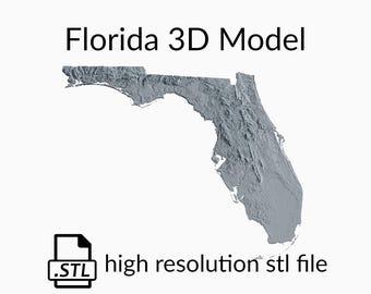 State of Florida Topographic Map 3D Model File | Stl File for CNC Milling and 3D Printing | 3D Map STL of Florida