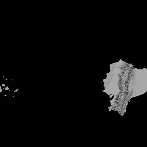 May include: A white outline of Ecuador on a black background. The outline shows the country's borders and the Andes mountain range.