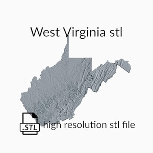 Fichier de modèle 3D de carte topographique de l’État de Virginie-Occidentale | Fichier STL pour fraisage CNC et impression 3D | Carte 3D STL de Virginie-Occidentale