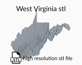 State of West Virginia Topographic Map 3D Model File | Stl File for CNC Milling and 3D Printing | 3D Map STL of West Virginia