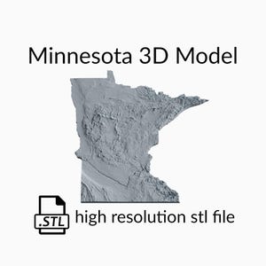 Fichier de modèle 3D de carte topographique de l’État du Minnesota | Fichier STL pour fraisage CNC et impression 3D | Carte 3D STL du Minnesota