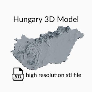 Fichier de modèle 3D de carte topographique de Hongrie | Fichier STL pour fraisage CNC et impression 3D | Carte 3D STL de la Hongrie