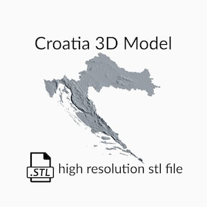 Kroatië topografische kaart 3D-modelbestand | STL-bestand voor CNC-frezen en 3D-printen | 3D-kaart STL van Kroatië