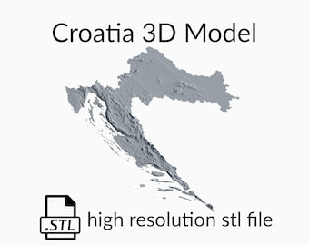 Archivo de modelo 3D del mapa topográfico de Croacia | Archivo STL para fresado CNC e impresión 3D | Mapa 3D STL de Croacia