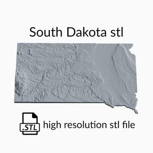 Fichier de modèle 3D de carte topographique de l’État du Dakota du Sud | Fichier STL pour le fraisage CNC et l'impression 3D | Carte 3D STL du Dakota du Sud