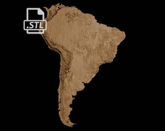 Mapa topográfico de América del Sur | Modelo 3D Stl para CNC e impresión 3D.