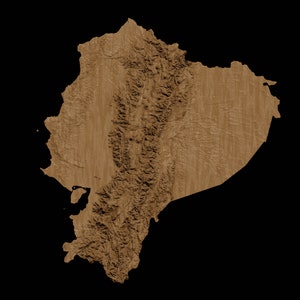 May include: A wood-textured map of Ecuador, showing the country's geographical features.