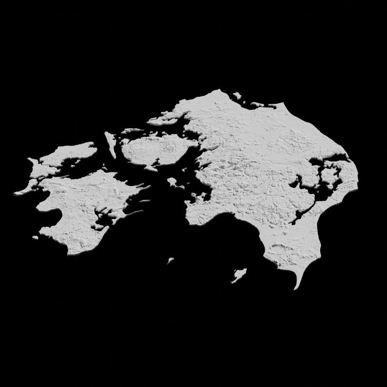 May include: A white, textured, 3D model of the Earth, with a focus on the continents. The model is set against a black background.