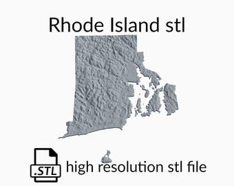 Op de afbeelding: Een 3D-model van de staat Rhode Island, gerenderd in grijs. Het model is een hoge resolutie STL-bestand, geschikt voor 3D-printen.