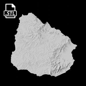 Fichier de modèle 3D de carte topographique de l’Uruguay | Fichier STL pour le fraisage CNC et l'impression 3D | Carte 3D STL de l'Uruguay