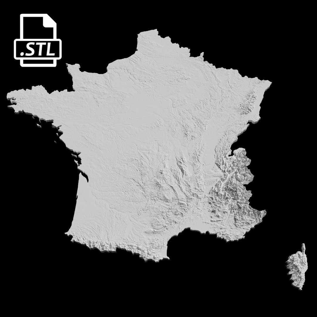 France Topographic Map 3D Model File Stl File for CNC Milling and 3D ...