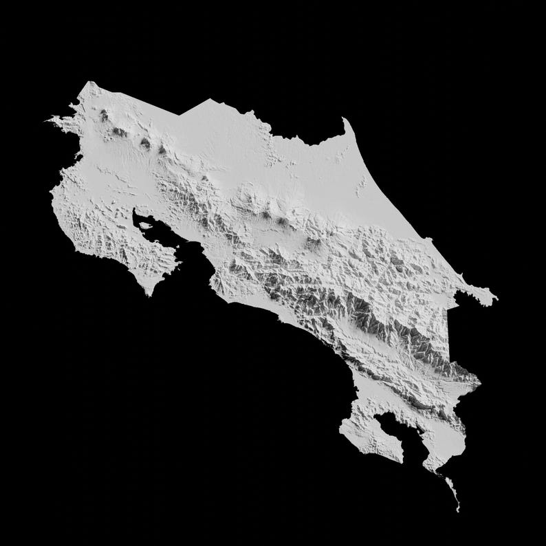 Archivo de modelo 3D del mapa topográfico de Costa Rica | Archivo STL para fresado CNC e impresión 3D | Mapa 3D STL de Costa Rica imagen 3