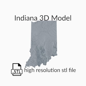 Fichier de modèle 3D de carte topographique de l’État de l’Indiana | Fichier STL pour fraisage CNC et impression 3D | Carte 3D STL de l'Indiana