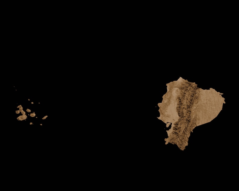 May include: A brown outline of Ecuador on a black background.