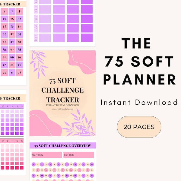 75 Soft Challenge Tracker Bundle | 75 Soft Challenge Daily Journal | Digital Fitness Tracker | 75 Planner | Pastel Planner