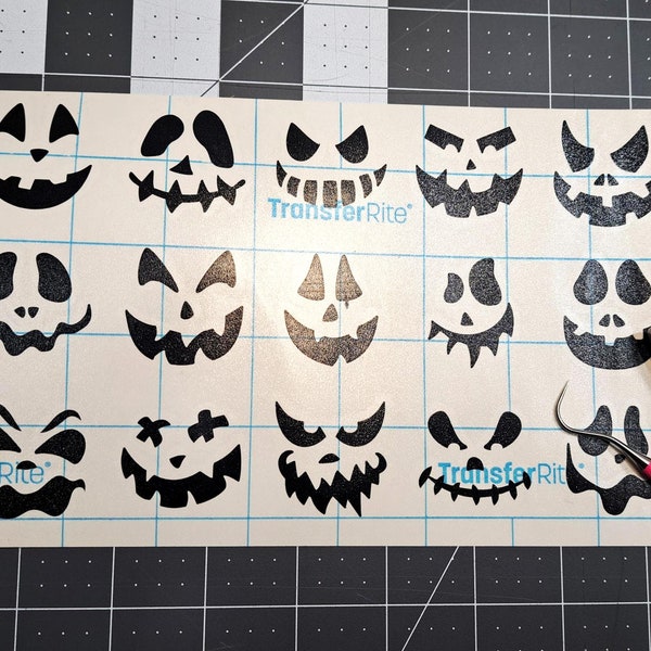 Halloween Pumpkin Faces Mini Stickers Decal Sheet 15 Different Vinyl Spooky face Outdoor or Indoor Use.
