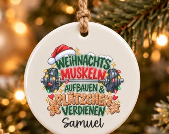 Personalized Christmas ornament, fitness Christmas bauble, gift for weightlifters, Christmas ball with name, gym gift for dad