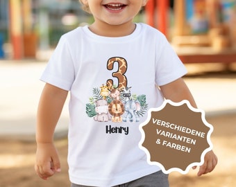 Safari Kindershirt personalisiert mit Zahl, Geburtstagsshirt für Kindergeburtstag, Geburtstagskind Jahreszahl, Geburtstagsgeschenk Wild One