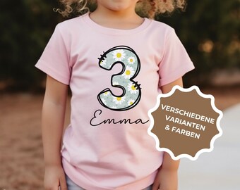 camiseta de cumpleaños de flores personalizada para cumpleaños de niños, camisa de niño de cumpleaños con año y nombre, traje de niño de cumpleaños