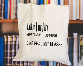 Personalisierte Jutetasche für Lehrerin mit Name, Lehrerin Definition Tasche, Geschenkidee Schule, Abschiedsgeschenk Lehrerin Dankeschön